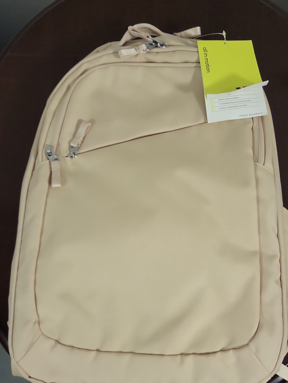 all in motion Beige Travel Backpack with Front Zip Pocket